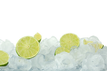 Ice with limes isolated on white background