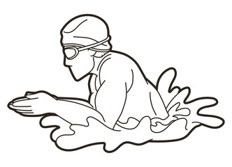 Swimming Sport Action Male Swimmer Cartoon Graphic Vector