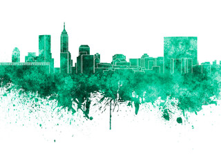 Obraz premium Indianapolis skyline in green watercolor on white background