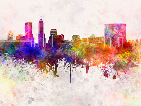 Indianapolis skyline in watercolor background © Paulrommer