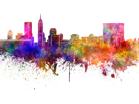 Indianapolis skyline in watercolor on white background © Paulrommer