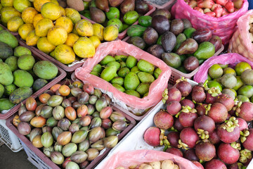 Various of fresh fruits at stall. Kundasang is the most famous various fruits in borneo Sabah.