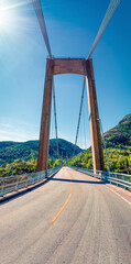 Typical Norwegian view of bridge across the fjord. Sunny summer scene of Norway. Traveling concept...