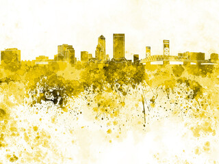 Jacksonville skyline in watercolor on white background