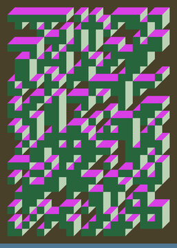 Implementation of Edward Zajec&rsquo;s &ldquo;Il Cubo&rdquo; from 1971. Essentially a Truchet tile set of 8 tiles and rules for placement art illustration