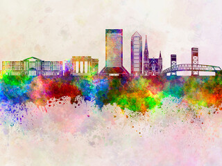 Jacksonville skyline in watercolor background