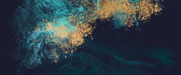 Blue, gold, abstract, background, horizontal banner.