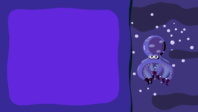 Cartoon character octopus animal swimming loop animation for titles. Squid good for fairy tales, illustration, etc... Cute intro frame included, seamless loop. 
