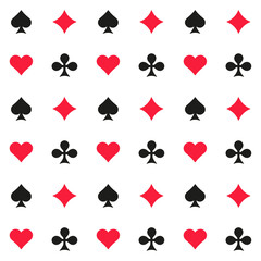 Poker Card Suits Seamless Pattern on White Background. Vector