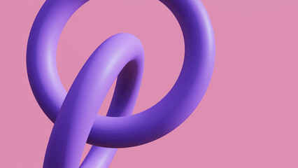 Abstract background purple two circular loops in gold and rose gold , illustration 3D Rendering