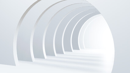 Abstract background White Podium for product display presentation, white window and White room with curved walls  minimal on a white wall, 3d rendering.