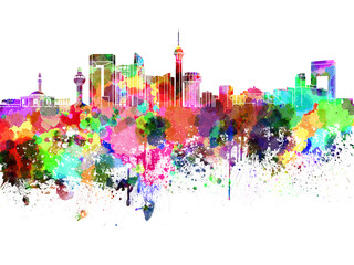 Fototapeta premium Jeddah skyline in watercolor on white background