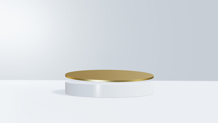 Abstract background Gold Podium for product display presentation on a white wall, 3d rendering.