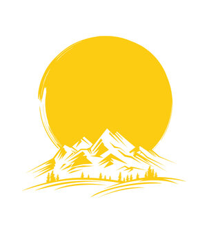 sun mountain peak landscape drawing art drawn with shape graphic illustration