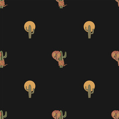 Seamless pattern with snakes and cacti. Hand-drawn flat vector illustration.