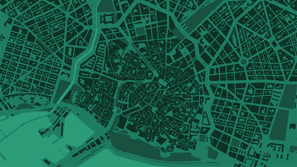 Dark green Palma de Mallorca City area vector background map, streets and water cartography illustration.