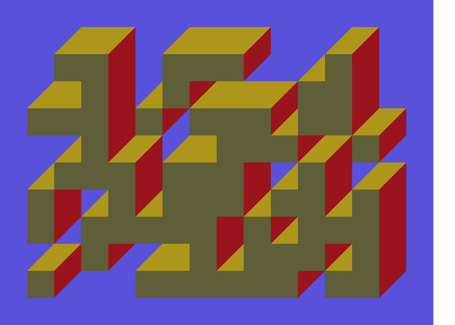 Implementation of Edward Zajec&rsquo;s &ldquo;Il Cubo&rdquo; from 1971. Essentially a Truchet tile set of 8 tiles and rules for placement art illustration