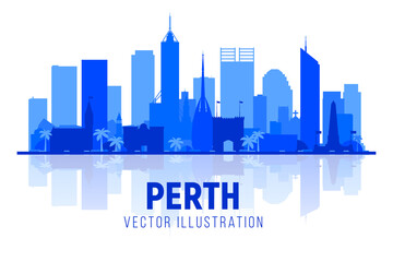 Perth Australia silhouette skyline with panorama in white background. Vector Illustration. Business travel and tourism concept with modern buildings. Image for banner or web site.