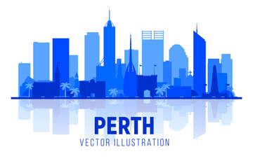 Naklejka premium Perth Australia silhouette skyline with panorama in white background. Vector Illustration. Business travel and tourism concept with modern buildings. Image for banner or web site.