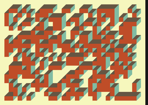 Implementation of Edward Zajec&rsquo;s &ldquo;Il Cubo&rdquo; from 1971. Essentially a Truchet tile set of 8 tiles and rules for placement art illustration