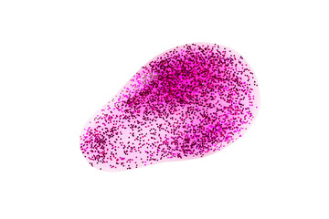 Abstract purple glitter beauty smear isolated on white background. Holiday lip gloss or nail polish smear.