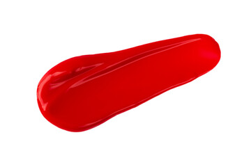 Abstract red lipstick or nail polish smear isolated on white background.