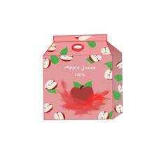 Vector illustration red apple juice, cardboard packaging on white background 