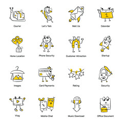 Fototapeta premium Collection of Media Hand Drawn Icons 