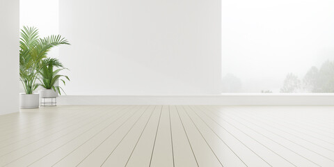 3d rendering of white empty room and wooden floor. Contemporary interior background.
