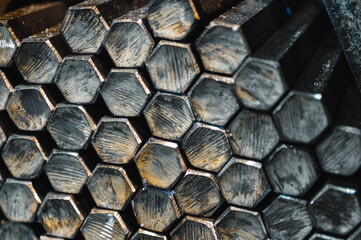 Bundle of hexagonal metal rods, hot rolled steel