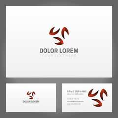 Set abstract red gradient horseshoe curved geometric shape business card design with place for text vector illustration. Collection geometry figure decorative corporate identity namecard template