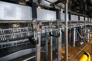 Production line with equipment of PET bottles blowing out