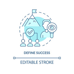 Define success turquoise concept icon. Set goals. Effective stakeholder management abstract idea thin line illustration. Isolated outline drawing. Editable stroke. Arial, Myriad Pro-Bold fonts used