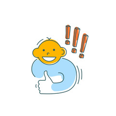 Cartoon man shows a thumb up like sign. Funny character design. Vector illustration in trendy linear cartoon style