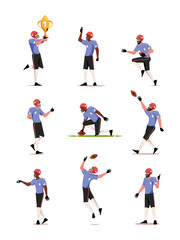 Fototapeta na wymiar Rugby players. Athletes national american football players in action poses garish vector rugby flat characters
