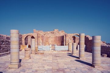 View of the ruined buildings in the ancient Nabataean city of Avdat, now a national Park, in the Negev Desert