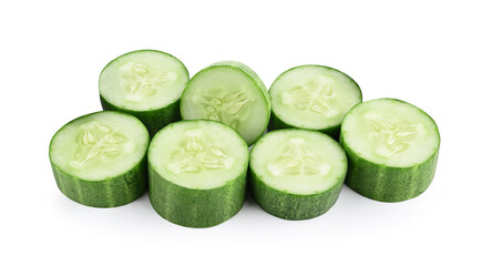 Sliced cucumber isolated on white background.