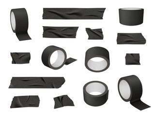 Roll tape. Sticky stationary black tape decent vector realistic templates isolated