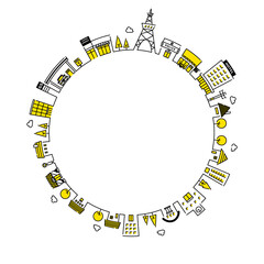 街並み（家、ビル、店）のベクターイラストセット