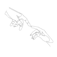 hands touching one line drawing - obrazy, fototapety, plakaty