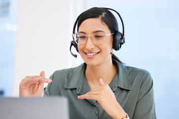 Yes this is how our process works. Shot of a businesswoman working in a call center.