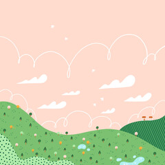 Green hills landscape, vector illustration - 499560363