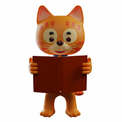 Cat 3D Cartoon Illustration holding a book
