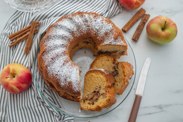 german gugelhupf, apple vanilla bundt cake on a table