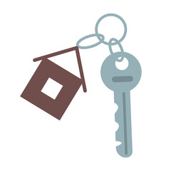 Key with keychain semi flat color vector object. Full sized item on white. Buying new house. Newlywed apartment. Simple cartoon style illustration for web graphic design and animation