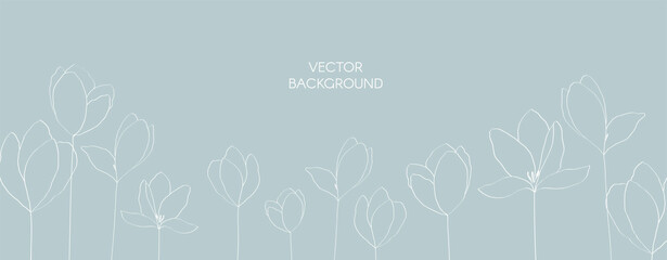 Vector abstract universal background template in minimal style with line flowers.