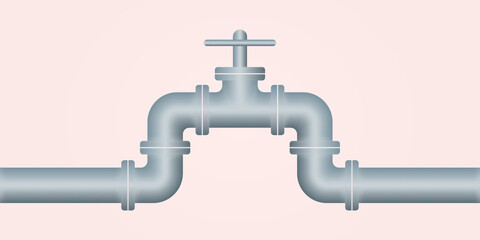 Pipeline 3d background. Pipe for gas, water plumbing, oil. Industry design template. Vector illustration.