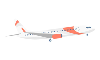 Flying airplane semi flat color vector object. International air travel. Domestic flights. Full sized item on white. Simple cartoon style illustration for web graphic design and animation
