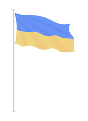 Waving ukrainian flag on pole semi flat color vector object. Full sized item on white. Ukrainian national symbol. Solidarity. Simple cartoon style illustration for web graphic design and animation
