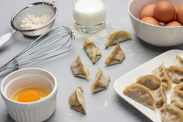 The process of making gyoza dumplings.